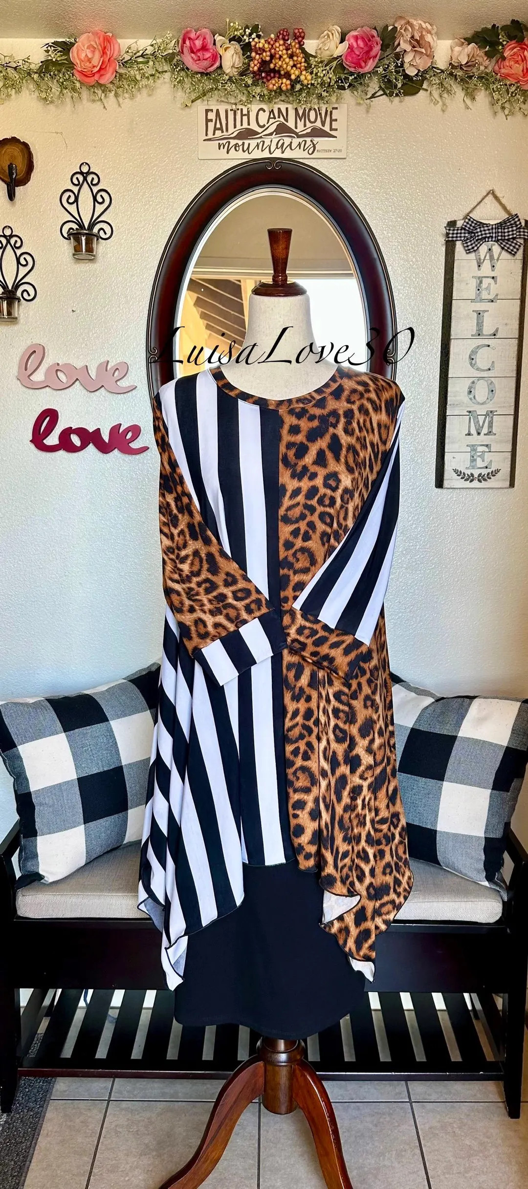 LuisaLove30~ Vertical Stripe Cheetah Two Tone Sharkbite Tunic, Mis~Matched Sleeve, Stretch Knit, ... | Etsy (Global)