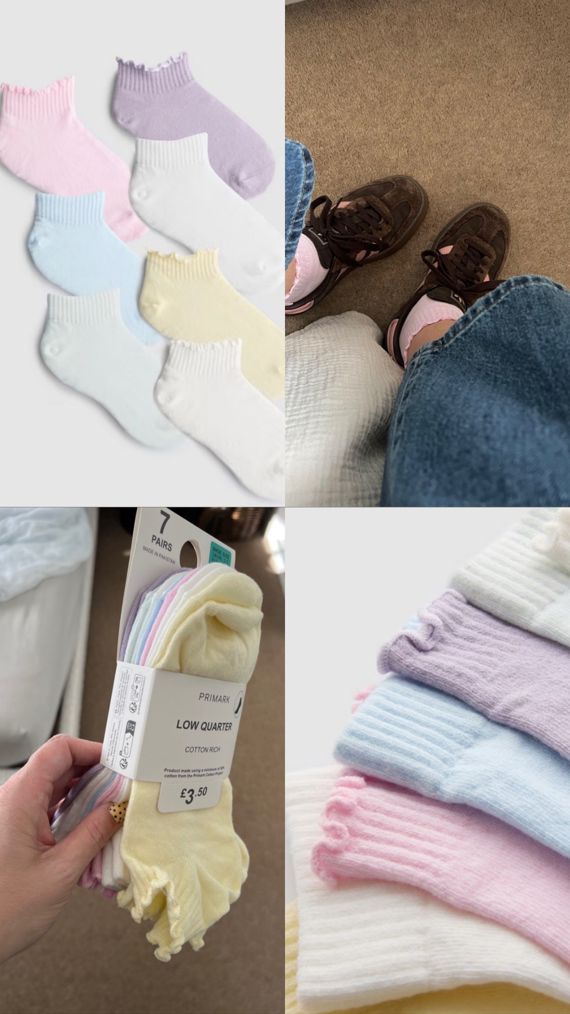 Pastel quarter socks 💙🩷💛🤍💜

#LTKmidsize #LTKuk #LTKspring