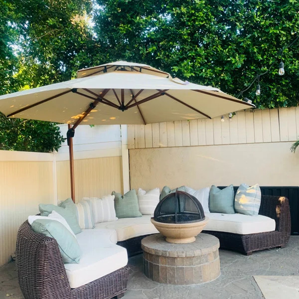 Epperly 11’ Round Wood Pattern Cantilever Umbrella with Base | Wayfair North America