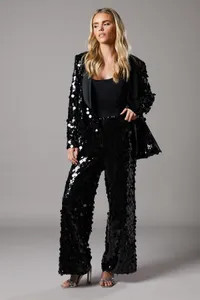 Trousers | Petite Disc Sequin Satin Trim Trouser | Coast | Coast UK & IE