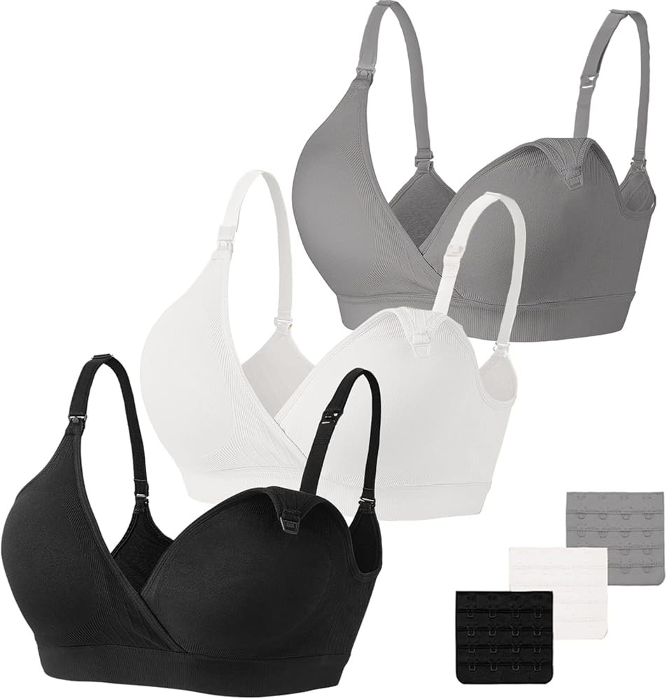 Vinfact 3 Pack Nursing Bras for Breastfeeding Seamless V Neck Maternity Bra Women Pregnancy Breas... | Amazon (US)