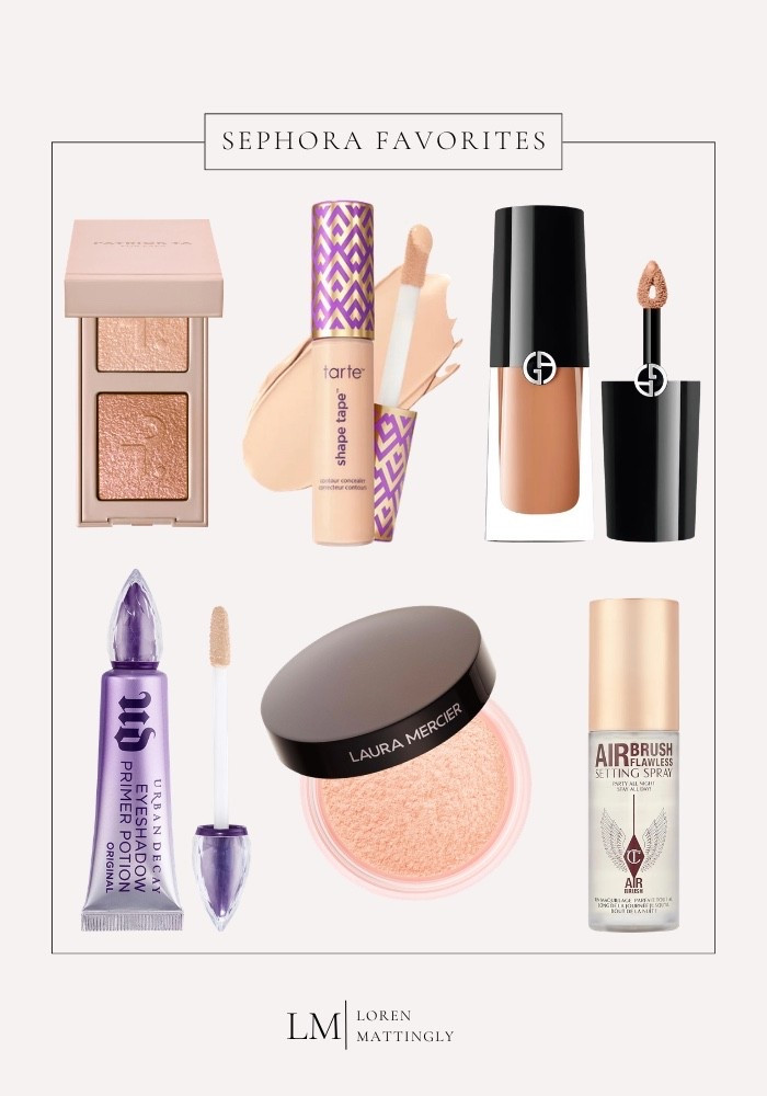 Sephora favorites I keep coming back to every single time 🤍

• PATRICK TA Major Dimension Eye Illusion Eyeshadow Duo — the prettiest soft shimmer for an easy, dimensional eye
• Tarte Shape Tape Concealer — brightening, smoothing, and actually stays put
• Armani Eye Tint Liquid Eyeshadow — swipe, blend, done. so good for busy mornings
• Urban Decay Eyeshadow Primer Potion — keeps everything in place all day (no creasing)
• Laura Mercier Translucent Loose Setting Powder — blurs and sets without looking heavy
• Charlotte Tilbury Airbrush Flawless Setting Spray — locks it all in and gives that soft, filtered finish
If you want makeup that looks good and lasts without overcomplicating things… this is it ✨ 

#sephora #makeup

#LTKBeauty