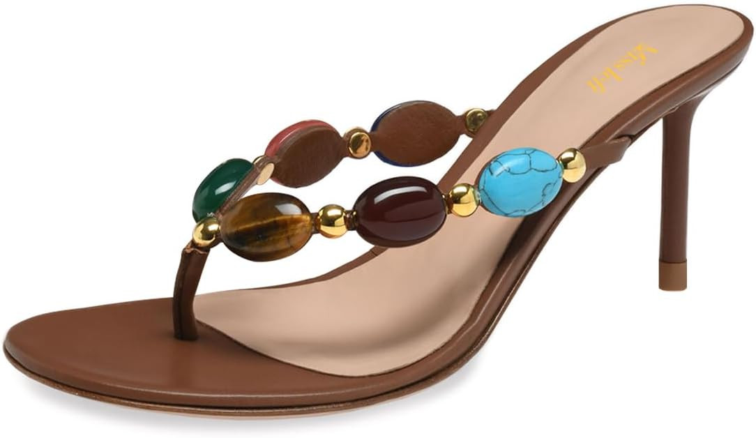 miss left Women Jewelled Open Toe Flip Flops Sexy Thin High Heel Slip on Thong Sandals Comfy Summ... | Amazon (US)