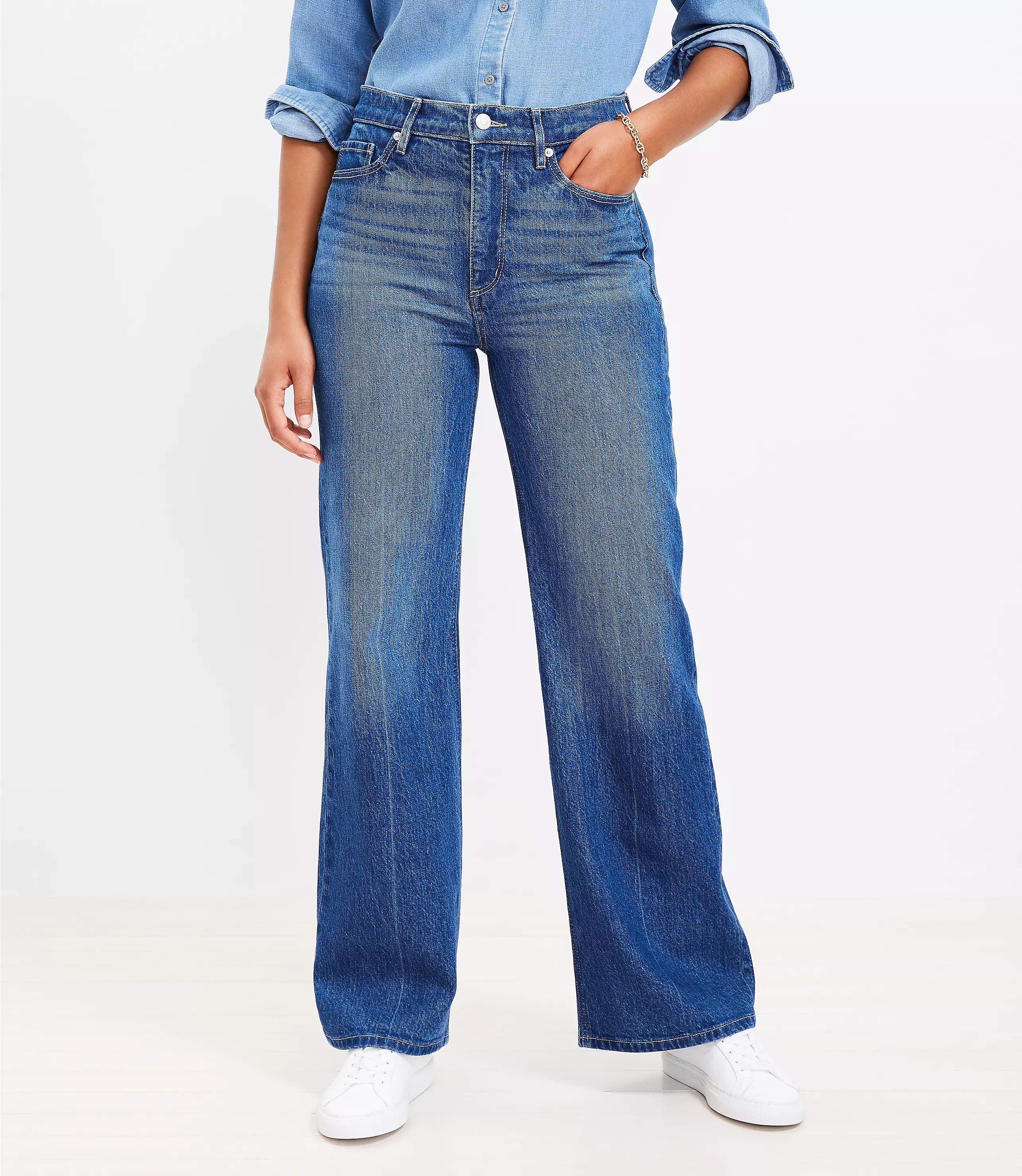 Curvy High Rise Wide Leg Jeans in Vintage Dark Wash | LOFT