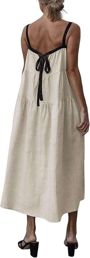 Fiona Jolin 2025 Wome's Summer Casual Linen Maxi Dress Back Bow Long Flowy Sleeveless Beach Dress... | Amazon (US)