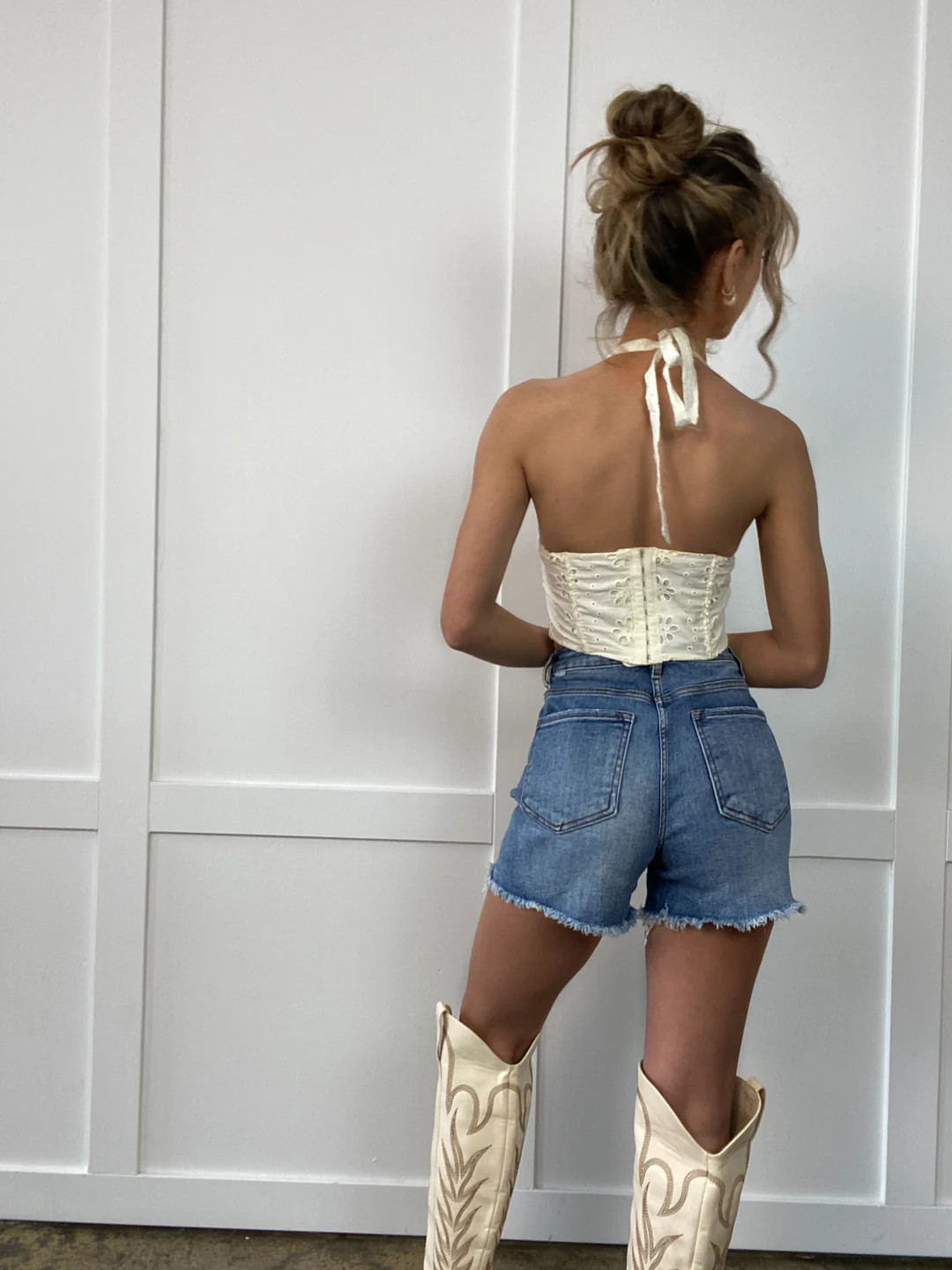 Elegance in Bloom Eyelet Embroidered Halter Bustier Top | Willow Boutique