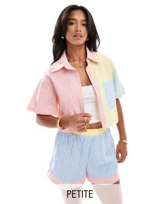Extro & Vert Petite patchwork shirt co-ord in pastel stripe | ASOS (Global)