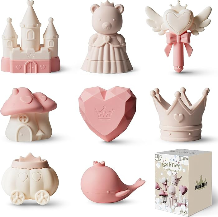 MarcZero Princess Silicone Bath Toys 8Pcs for Toddlers Kids Babies,Bathtub Water Toys,Soft Squeez... | Amazon (US)