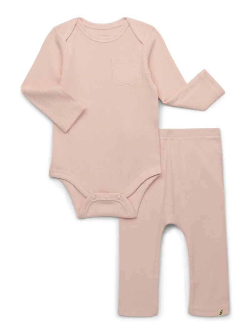 easy-peasy Baby Boys or Girls Organic Rib Long Sleeve Bodysuit with Pocket and Leggings Set, 2-Pi... | Walmart (US)