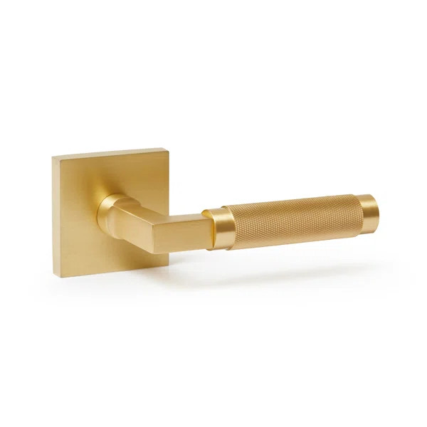 Ibiza Solid Brass Gold Satin Door Lever with Knurled Handle | Wayfair North America
