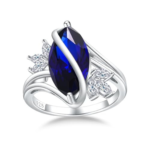 DAYBYDAY Marquise Sapphire Ring Size 6 Sterling Silver Sapphire Rings for Women 4 Carat Twist Marquise Flower Ring September Birthstone Rings | Amazon (US)