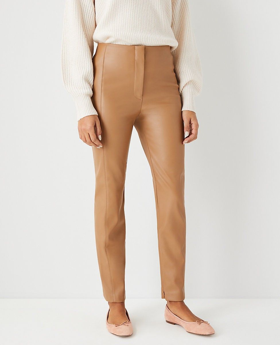 The Audrey Pant in Faux Leather, Faux Leather Pants, Tan Pants, Fall Fashion, Coatigan Outfits | Ann Taylor (US)