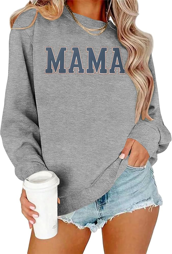 Mama Sweatshirt Women Mama Graphic Crewneck Sweatshirt Mom Gift Shirt Casual Long Sleeve Pullover... | Amazon (US)