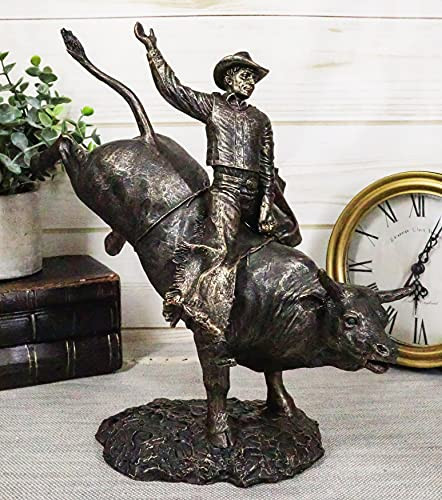 Ebros Rustic Western Rodeo Bull Rider Cowboy On Bucking Bull Statue 10.5" Tall Faux Bronze Resin Old World Wild West Cattle Bull Riding Cowboys Themed Accent Figurine | Amazon (US)