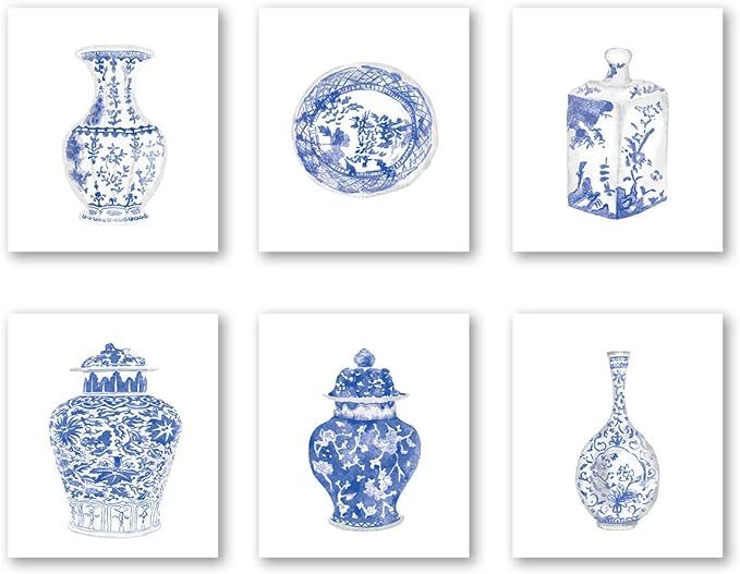 Chinoiserie Wall Art Print-- Bedroom or Study Decor -- Chinese Blue White Porcelain Vase Canvas P... | Amazon (US)