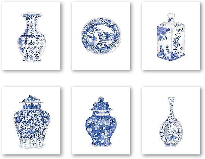 Chinoiserie Wall Art Print-- Bedroom or Study Decor -- Chinese Blue White Porcelain Vase Canvas P... | Amazon (US)