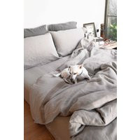 Gray Linen Duvet Cover With Crochet Lace, Stone Washed Bedding | Etsy (US)