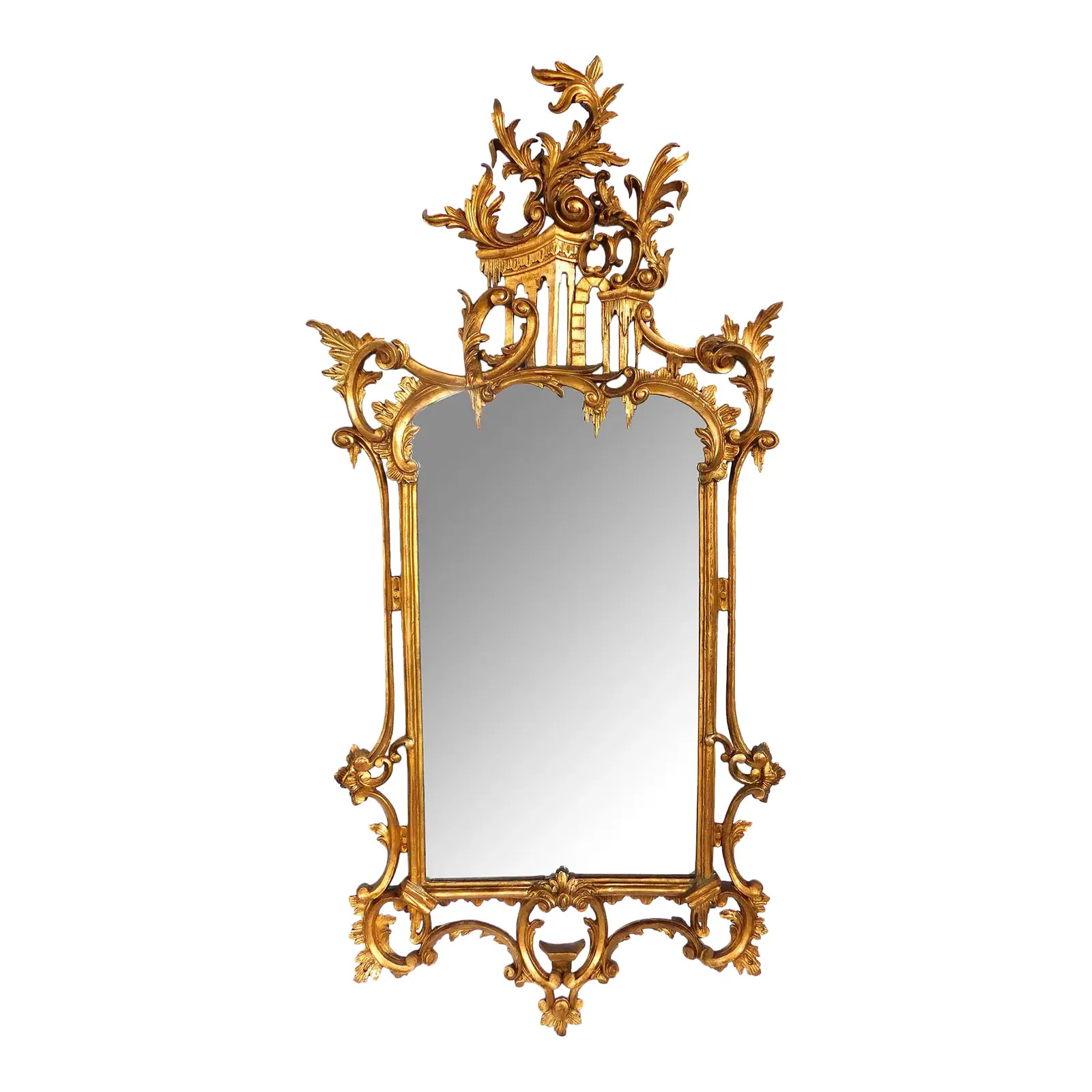 Late 19th Century Carved English Chippendale Style Giltwood Mirror With Bold Crest | Chairish