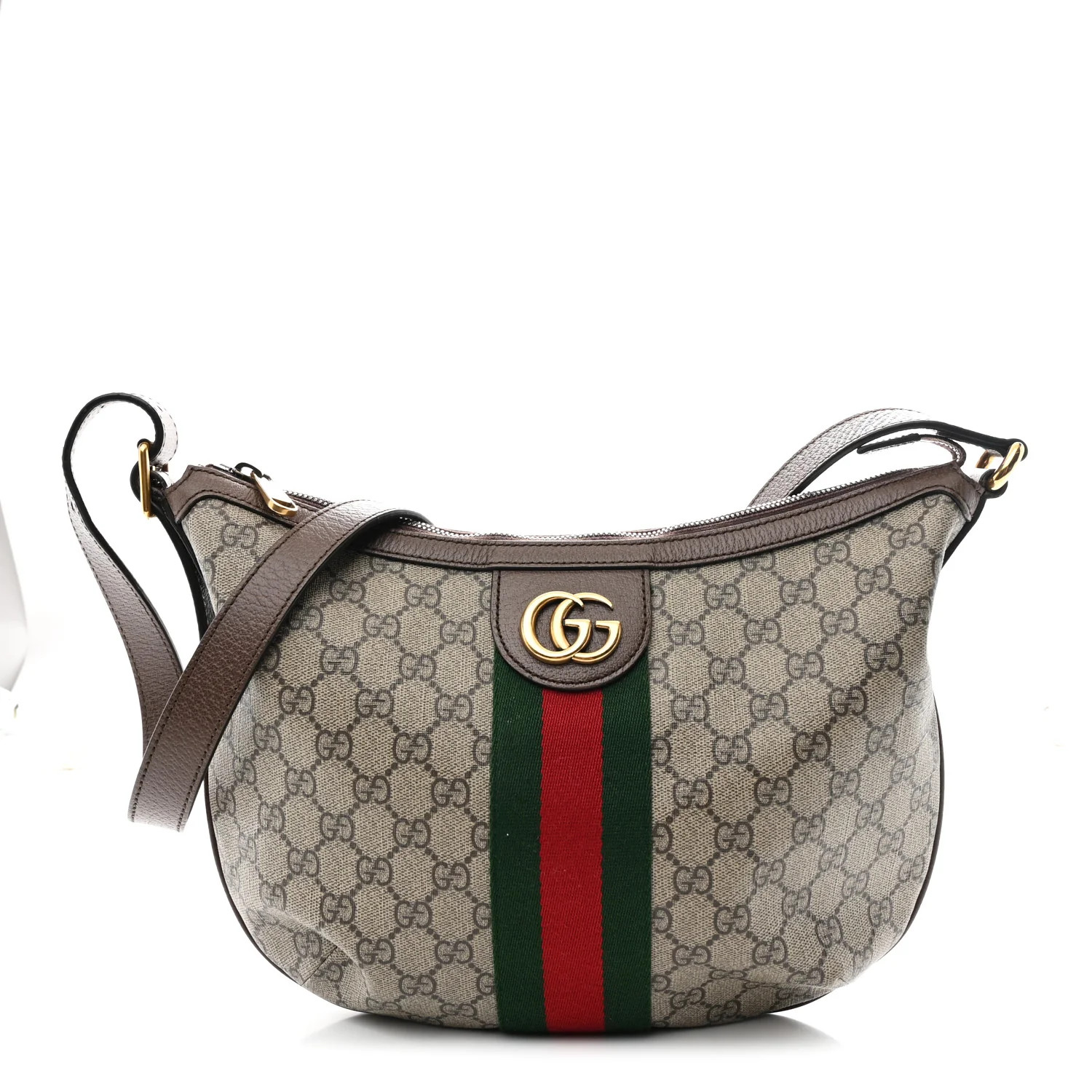 GG Supreme Monogram Web Small Ophidia Half Moon Hobo Brown | FASHIONPHILE (US)