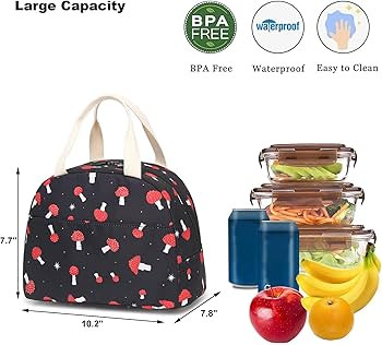 Mushroom Insulated Lunch Bag for Women Girls, Reusable Lunch Box Picnic Tote Bags for Adults Kids... | Amazon (US)