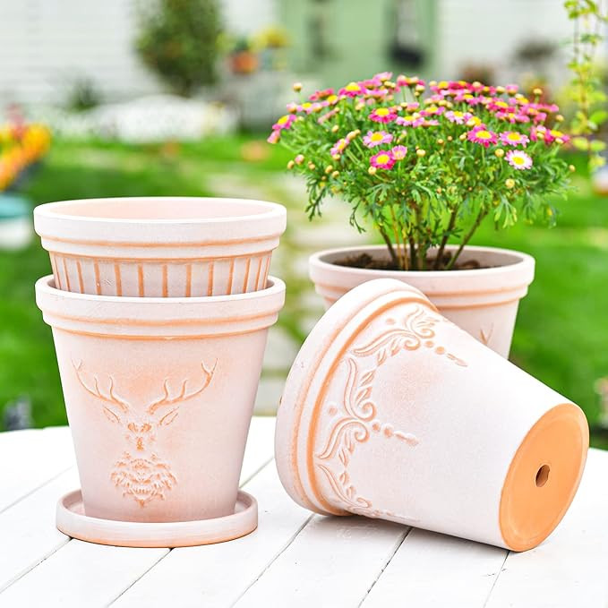Sungmor Set of 3 Terra Cotta Pots with Saucer & Drainage Hole, 8 Inch Large & Deep Clay Pots, Uni... | Amazon (US)