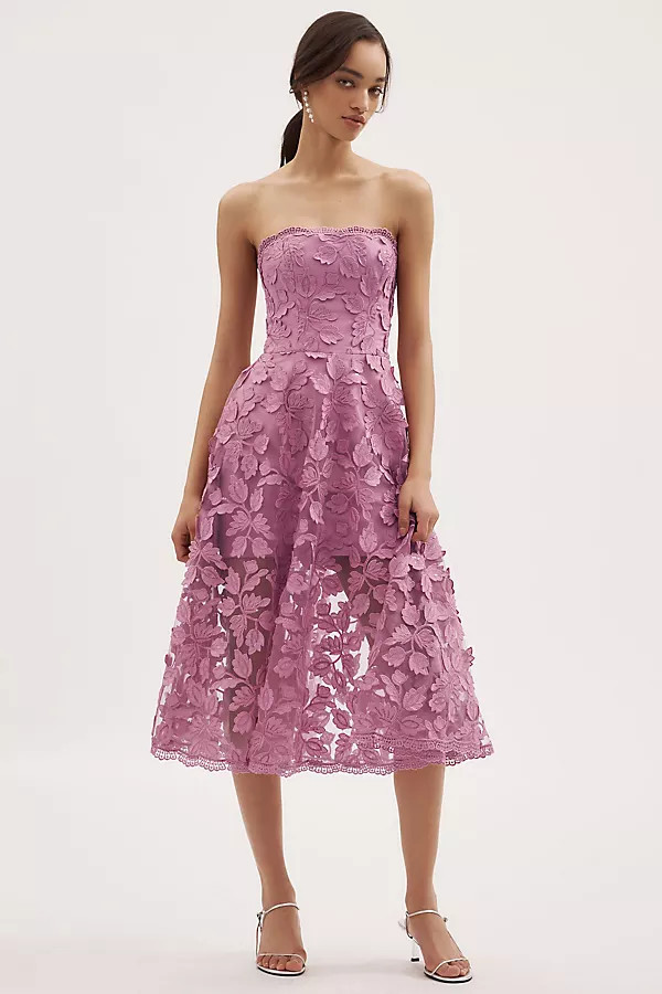Florence Strapless Sequin Floral Midi Dress | Anthropologie (US)