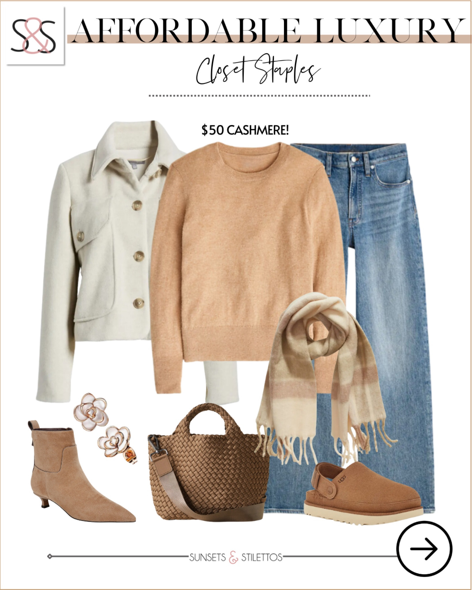 Loving this shirt jacket over a $50 cashmere sweater. $50! With these wide leg jeans and booties, you will be comfortable and look amazing at the office holiday party!

Sunsets and Stilettos, workwear, New Year's Eve holiday outfit idea

#LTKStyleTip #LTKHoliday #LTKOver40