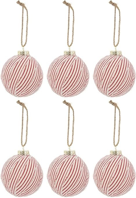 Farmhouse Stripe Ticking Ball Christmas Ornaments (6 pc Farmhouse Ticking Red White- 3 1/8 inch) | Amazon (US)