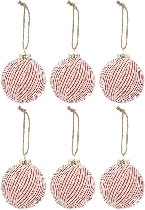 Farmhouse Stripe Ticking Ball Christmas Ornaments (6 pc Farmhouse Ticking Red White- 3 1/8 inch) | Amazon (US)