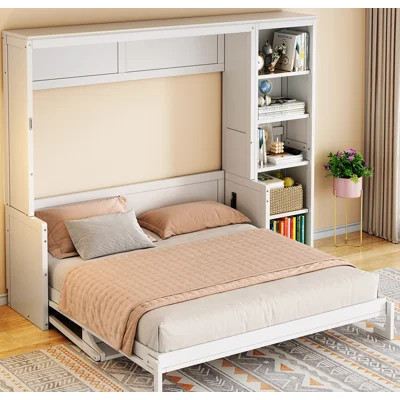 Queen Size Murphy Bed with Desk and Bookshelf | Wayfair North America