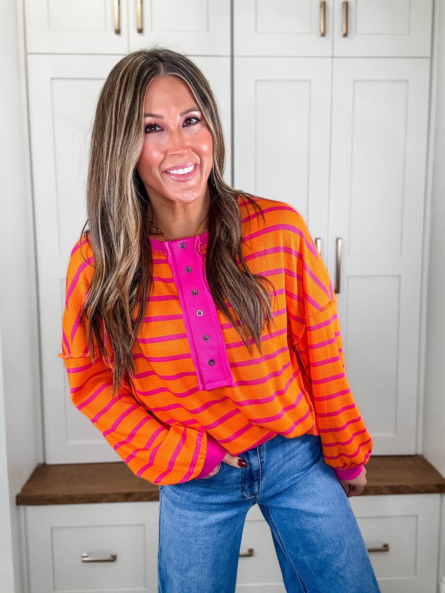 Pop of Color 💕 The Oversized Striped Henley You’ll Reach for All Season!

When the weather cools down but you’re still craving color — this Imily Bela oversized striped Henley is the vibe 💕
The bright pink + orange combo adds instant cheer to a gray fall day, and the waffle knit texture makes it both comfy and flattering.

Perfect for school mornings, coffee runs, or Saturday shopping days ☕🛍
It’s that cozy-but-cute oversized fit that works with jeans, leggings, or biker shorts.

Linked in my TikTok Shop — so many color options too! 💕✨


	1.	Oversized striped Henley
	2.	Bright fall outfit ideas
	3.	Color block sweatshirt women

#TikTokShopCreatorPicks
#CreatorPicksAmbassador
#TikTokShopBlackFriday
#FallFreshness #TikTokShopFallDealsForYou
#ColorfulFallStyle #CozyWithColor #MomOutfitInspo


#LTKSeasonal #LTKStyleTip #LTKFindsUnder50