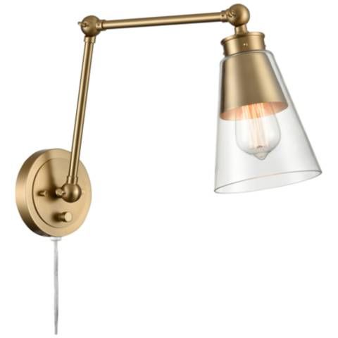 Albany 16" High 1-Light Hinged Swingarm Sconce - Brushed Gold - #7791A | Lamps Plus | Lamps Plus