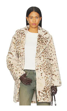 LAMARQUE Linnea Faux Fur Coat in Beige Leopard from Revolve.com | Revolve Clothing (Global)