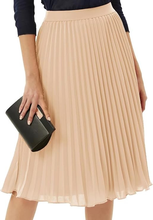 Pleated Skirts for Women Chiffon Aline Swing High Elastic Waisted Flowy Midi Skirt | Amazon (US)