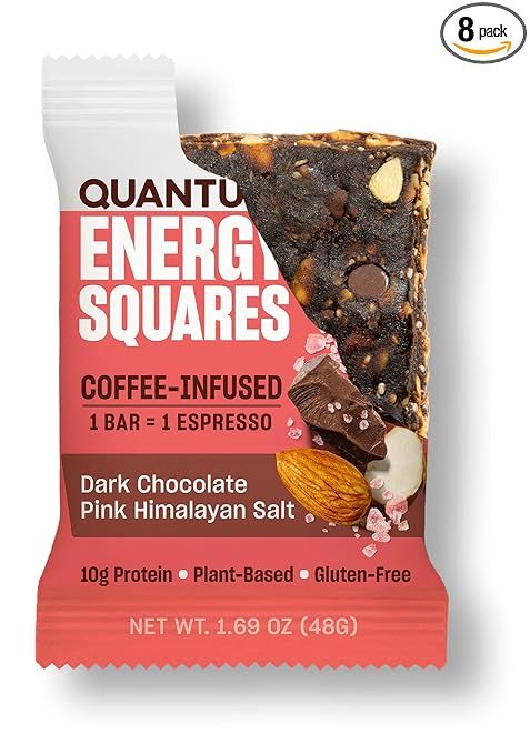 Quantum Energy Squares, Coffee-Infused Energy Bars, Dark Chocolate Pink Himalayan Salt, Box of 8 ... | Amazon (US)