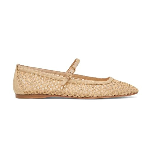 PTUPLYU Women's Raffia Mesh Mary Jane Flat Shoes Square Toe Dressy Ballet Flats for Woven Natural Brown | Amazon (US)