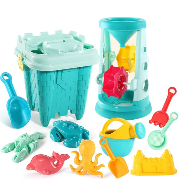 Kids Beach Sand Toys Set, 12 pcs Beach Toys Castle Molds Sand Molds, Beach Bucket, Beach Shovel T... | Walmart (US)