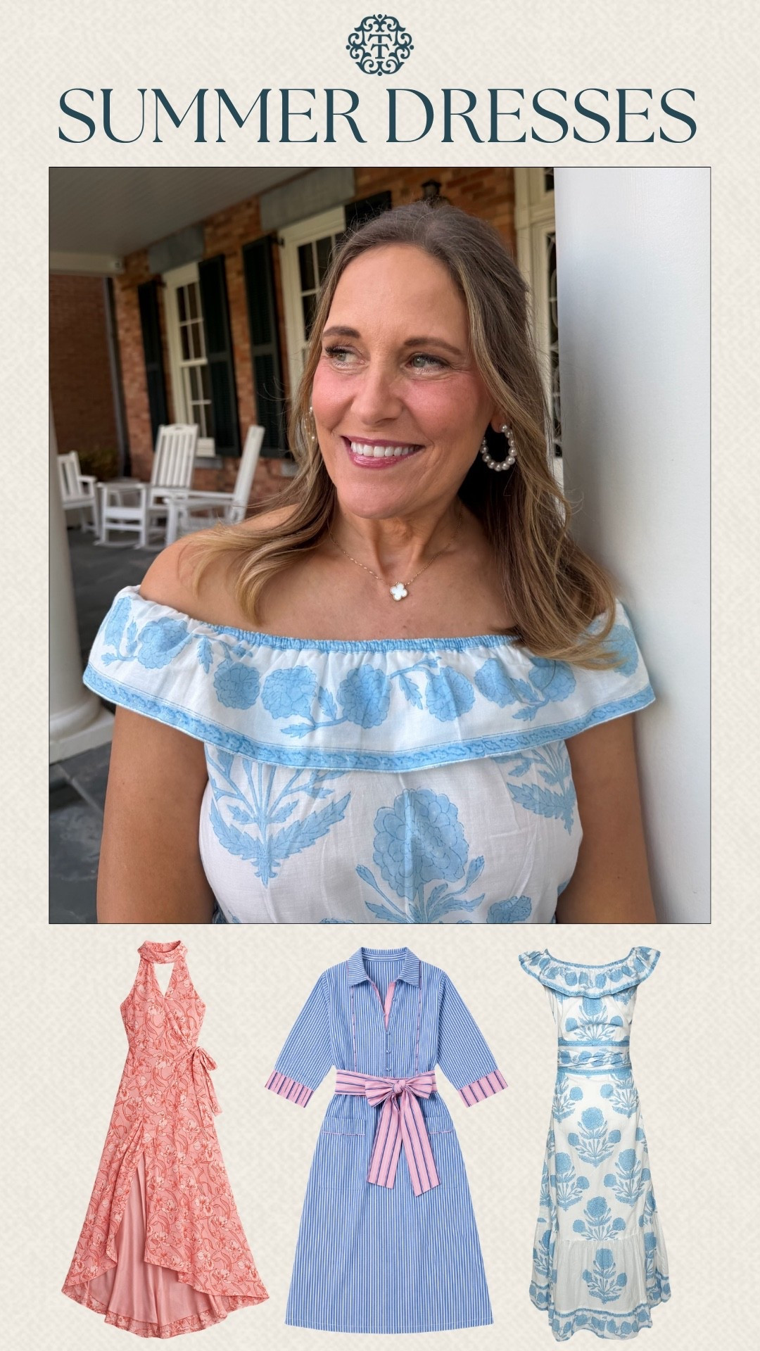 There’s nothing better than a pretty summer dress you can throw on and feel great in right away. The blue and white off-the-shoulder dress is such a standout, and we love the mix of soft prints and classic summer colors here. These would be so cute for brunch, vacation dinners, or a summer party.

#LTKootd #LTKgrwm #LTKdayinmylife