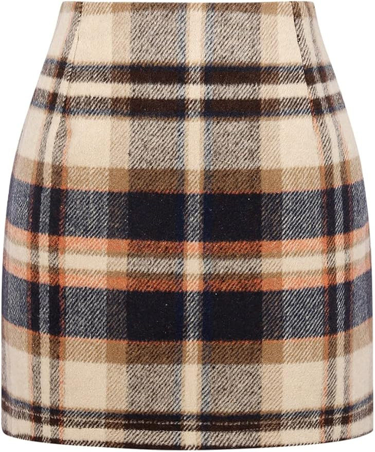 IDEALSANXUN Womens High Waist Plaid Skirt Bodycon Pencil Wool Mini Skirts | Amazon (US)