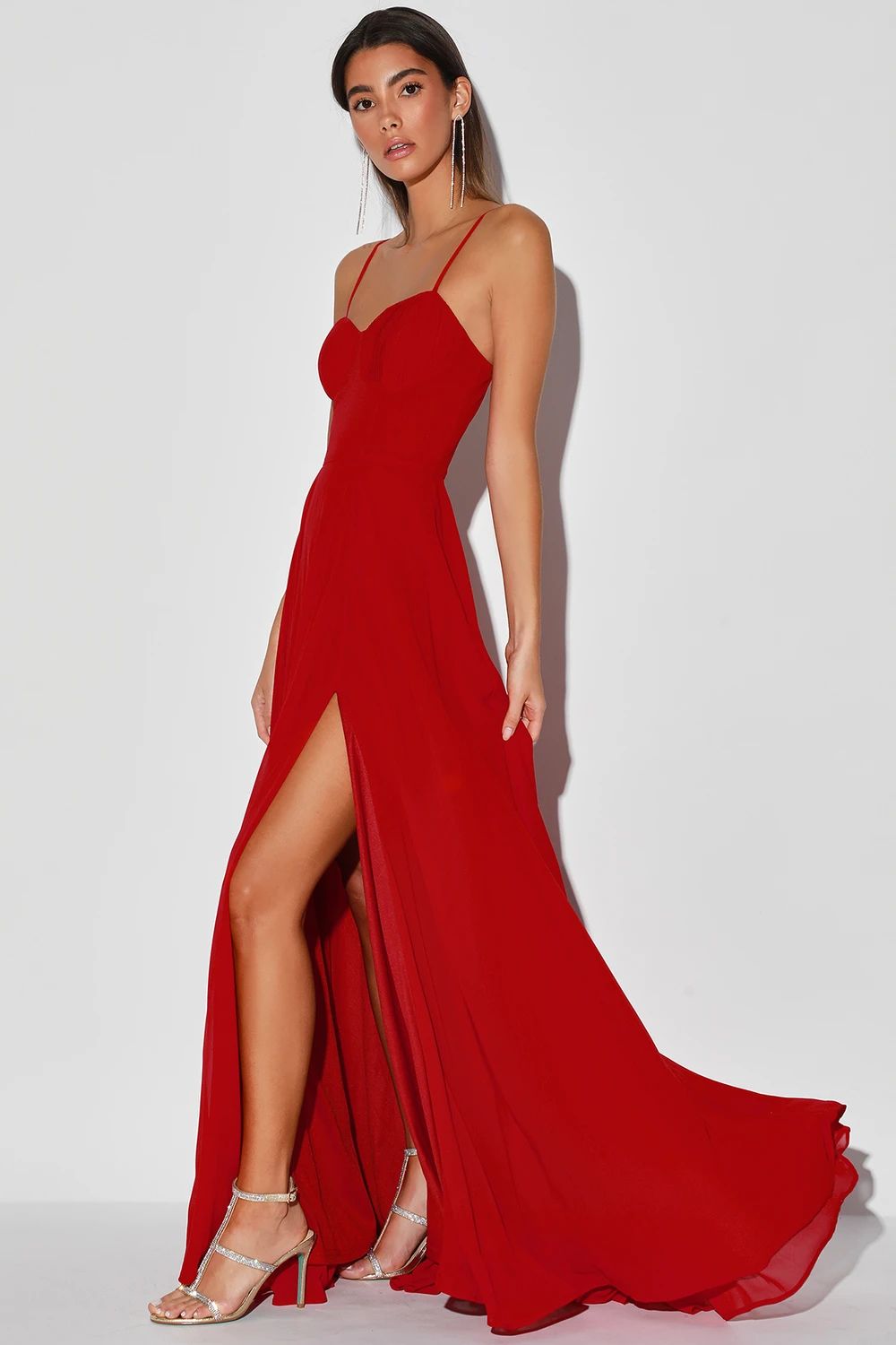 Cause for Commotion Red Pleated Bustier Maxi Dress | Lulus (US)