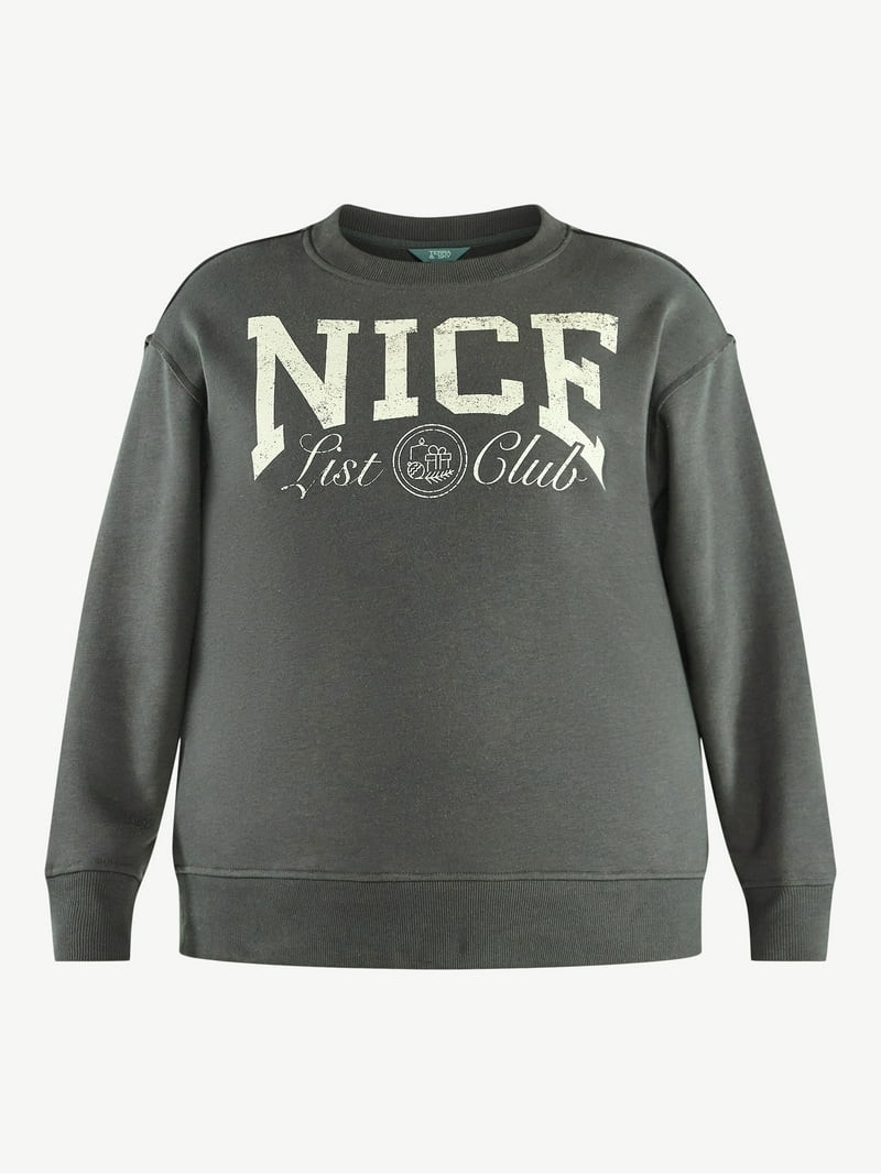 Terra & Sky Women's Plus Size Grey Nice List Club Graphic Sweatshirt with Long Sleeves, Sizes 0X-... | Walmart (US)