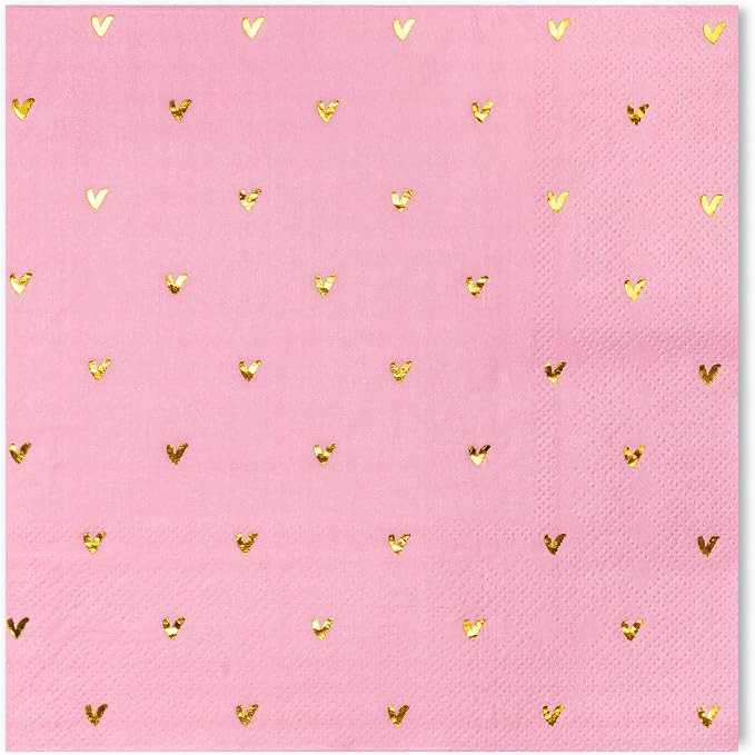 WRAPAHOLIC 50Pcs Valentine's Day Luncheon Napkins - 3-Ply Pink Love Heart with Gold Foil Disposab... | Amazon (US)