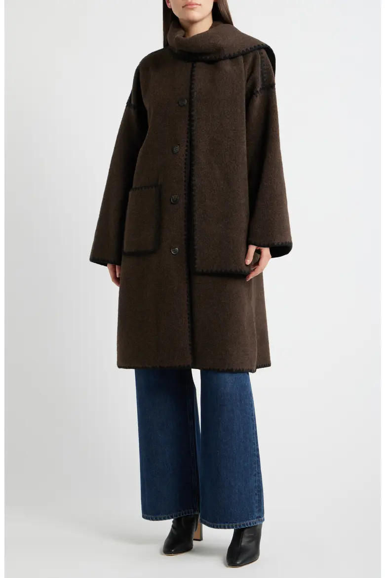 Embroidered Bouclé Coat with Scarf (Women) | Nordstrom | Nordstrom