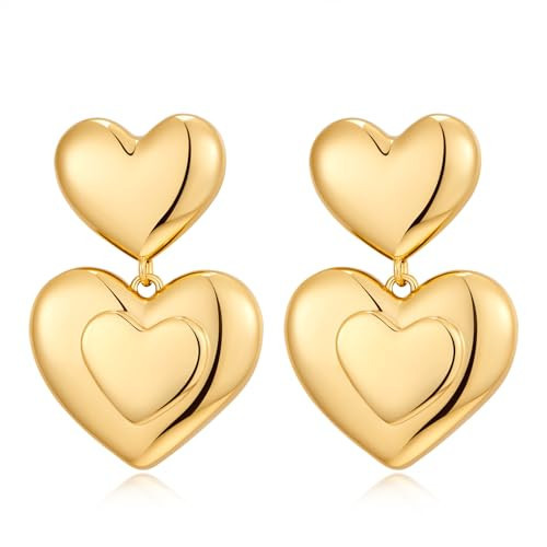 NEPULOY Gold Heart Earrings Heart Drop Dangle Earrings Statement Earrings for Women Fashion Jewelry Gifts… | Amazon (US)