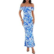 MEROKEETY Women's Spring Off Shoulder Floral Maxi Dress 2026 Summer Formal Beach Wedding Guest Co... | Amazon (US)