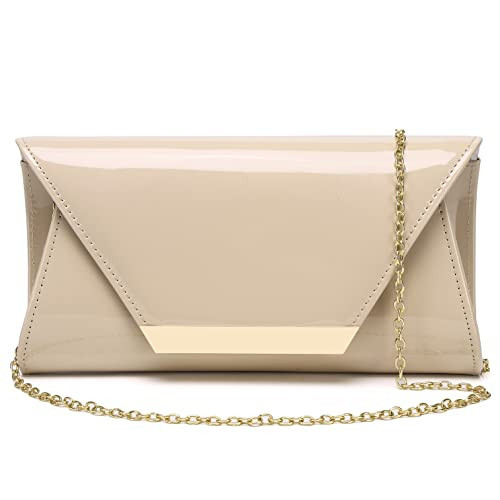 Patent Leather Envelope Clutch Womens Evening Handbag Stylish Shoulder Bag Purse for Christmas Wedding Party Prom(Nude 265) | Amazon (US)