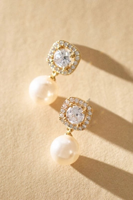 NADRI Cushion Crystal Halo Pearl Earrings | Anthropologie (US)