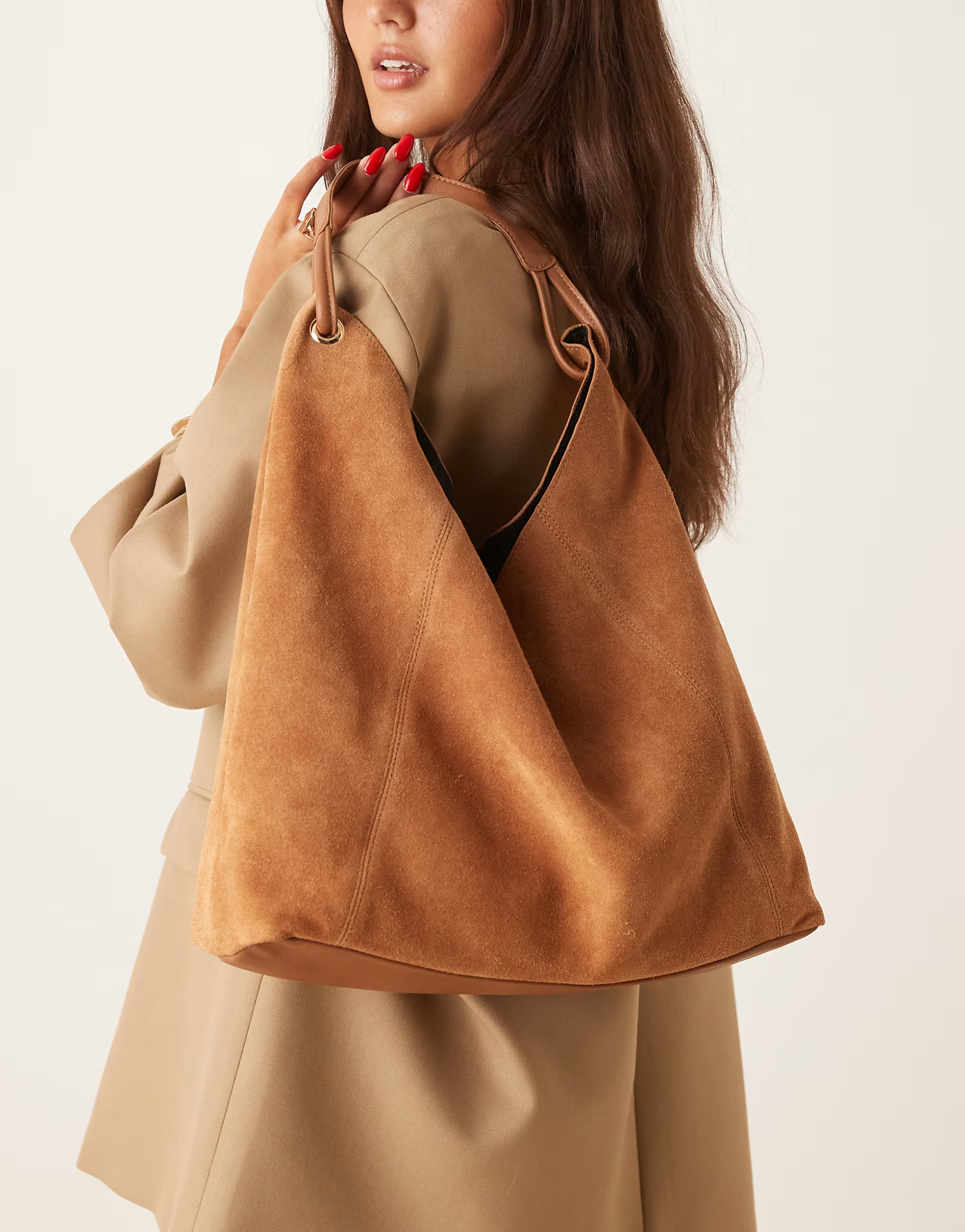ASOS DESIGN suede tote bag with loop detail handle in tan | ASOS (Global)