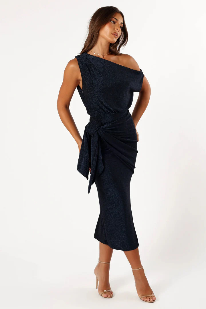 Santiago Off Shoulder Midi Dress - Navy | Petal & Pup (US)