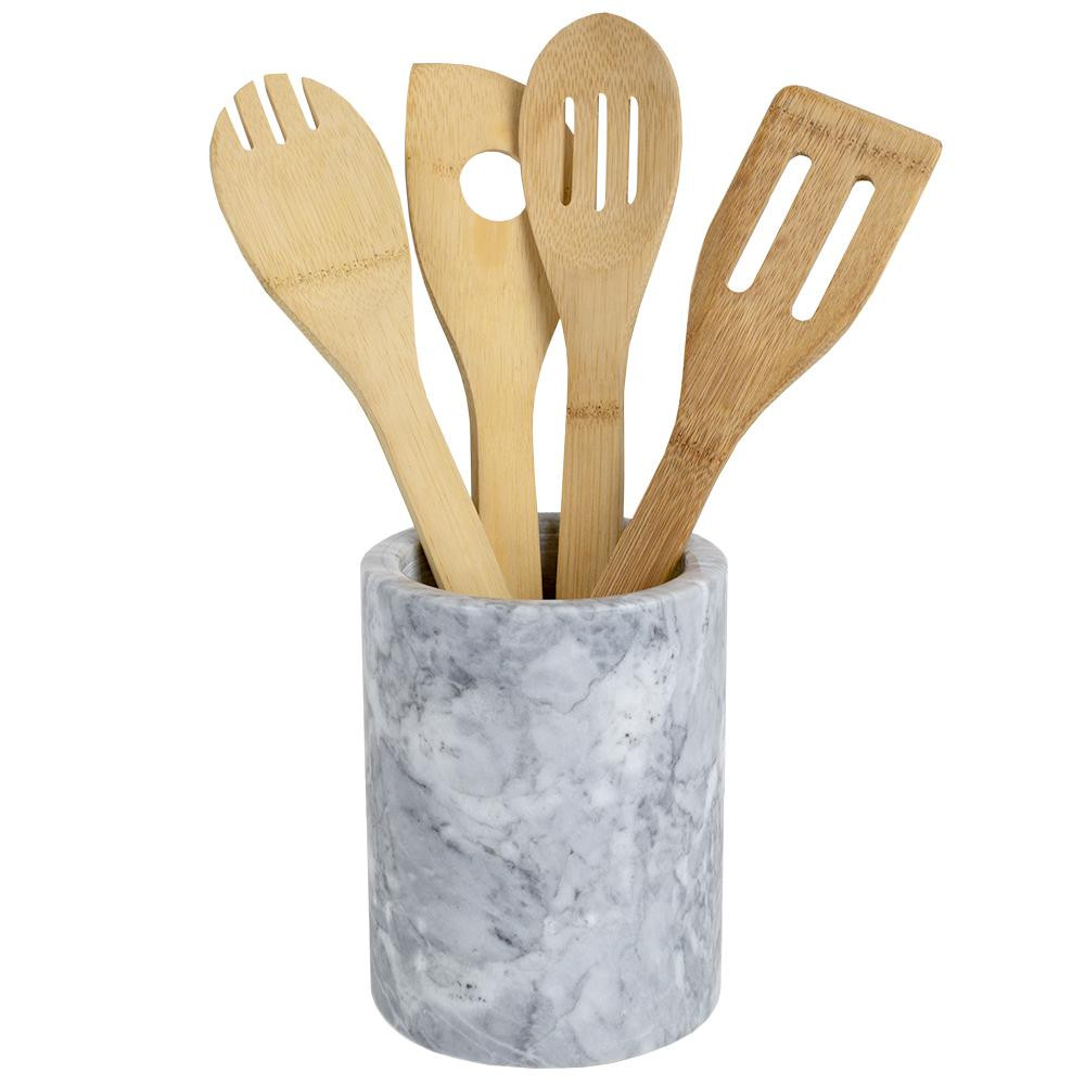 HDS TRADING CORP. Heavy Duty Large Capacity Compact White Marble Utensil Holder | The Home Depot
